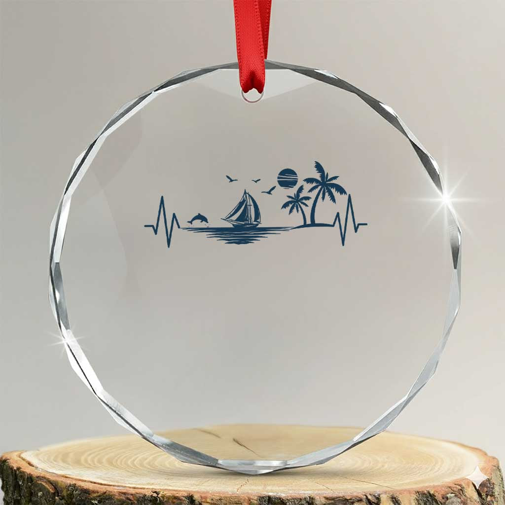 Summer Vacation Heartbeat Pulse Sunset Silhouette Crystal Glass Ornament Tropical Island Lover