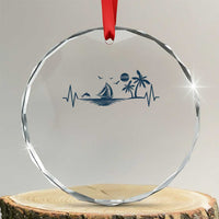 Summer Vacation Heartbeat Pulse Sunset Silhouette Crystal Glass Ornament Tropical Island Lover