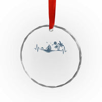 Summer Vacation Heartbeat Pulse Sunset Silhouette Crystal Glass Ornament Tropical Island Lover