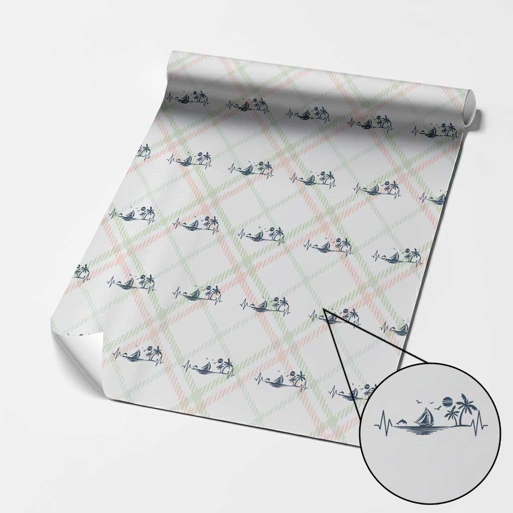 Summer Vacation Heartbeat Pulse Sunset Silhouette Wrapping Paper Roll Tropical Island Lover