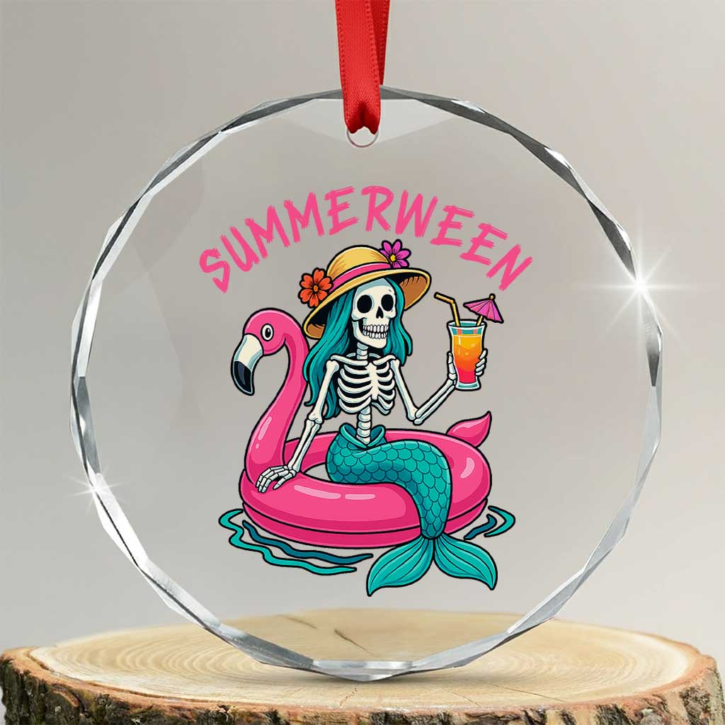 Summerween Skeleton Mermaid Crystal Glass Ornament Flamingo Float Funny Spooky Summer Halloween Vibes - Wonder Print Shop