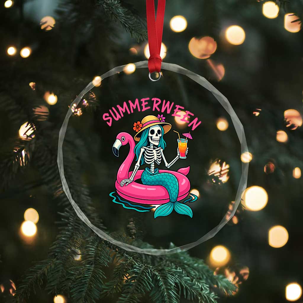 Summerween Skeleton Mermaid Crystal Glass Ornament Flamingo Float Funny Spooky Summer Halloween Vibes TS02