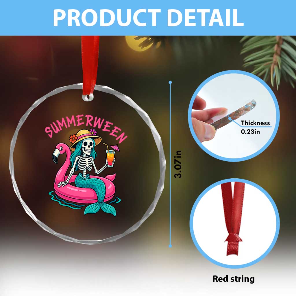 Summerween Skeleton Mermaid Crystal Glass Ornament Flamingo Float Funny Spooky Summer Halloween Vibes TS02