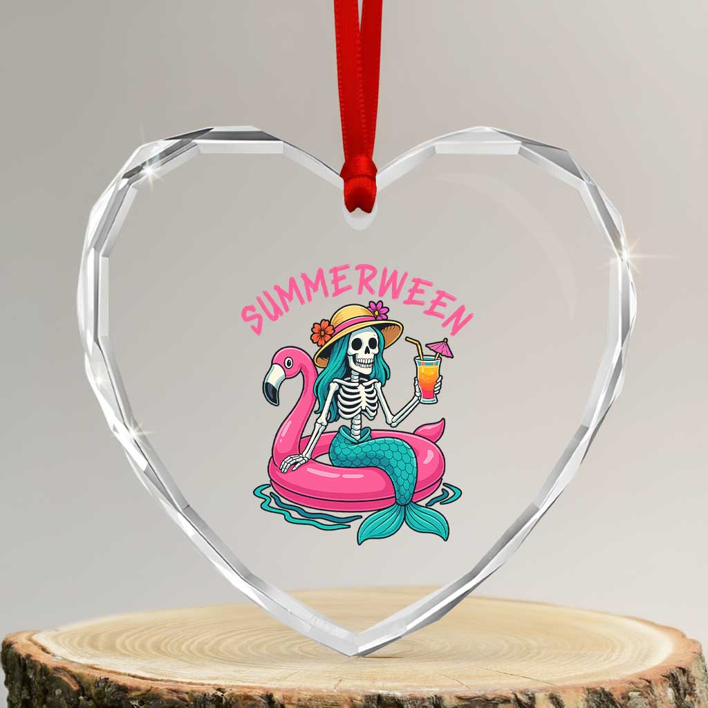 Summerween Skeleton Mermaid Heart Crystal Glass Ornament Flamingo Float Funny Spooky Summer Halloween Vibes - Wonder Print Shop