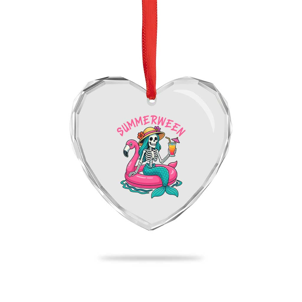 Summerween Skeleton Mermaid Heart Crystal Glass Ornament Flamingo Float Funny Spooky Summer Halloween Vibes - Wonder Print Shop