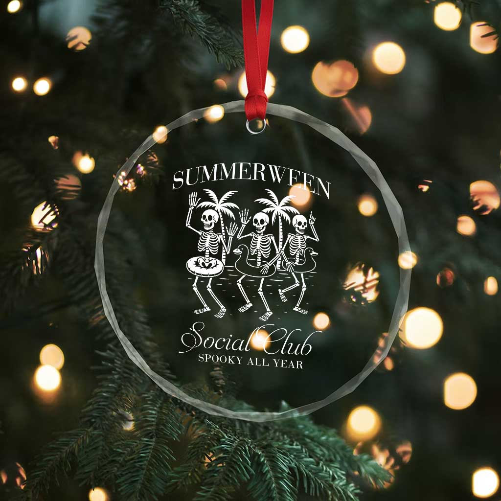 Summerween Social Club Crystal Glass Ornament Spooky All Year Skeleton Summer Halloween Beach Party - Wonder Print Shop