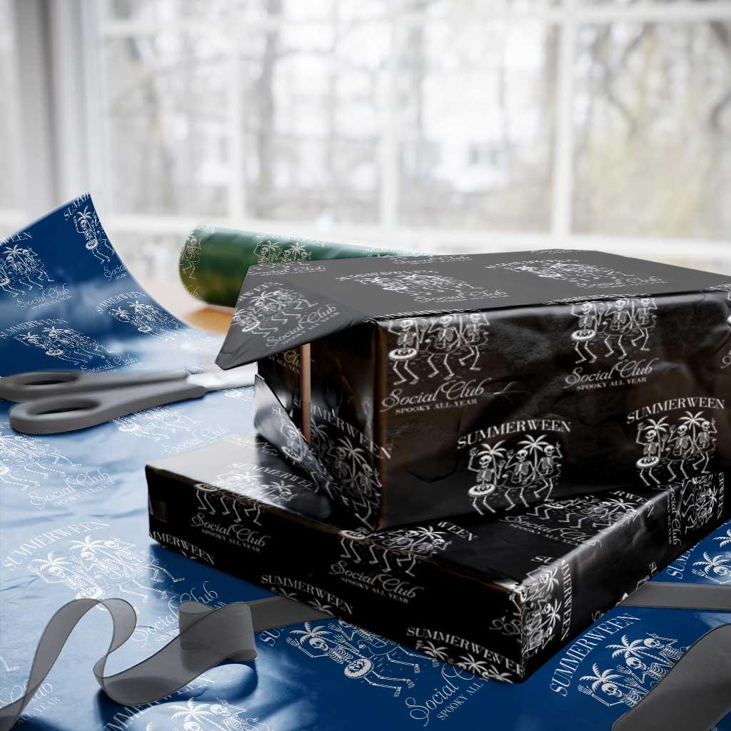 Summerween Social Club Wrapping Paper Roll Spooky All Year Skeleton Summer Halloween Beach Party - Wonder Print Shop