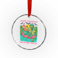 Summerween Zombie Pool Party Crystal Glass Ornament Chillin and Thrillin Flamingo Float Summer Halloween