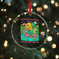 Summerween Zombie Pool Party Crystal Glass Ornament Chillin and Thrillin Flamingo Float Summer Halloween