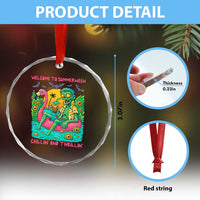 Summerween Zombie Pool Party Crystal Glass Ornament Chillin and Thrillin Flamingo Float Summer Halloween