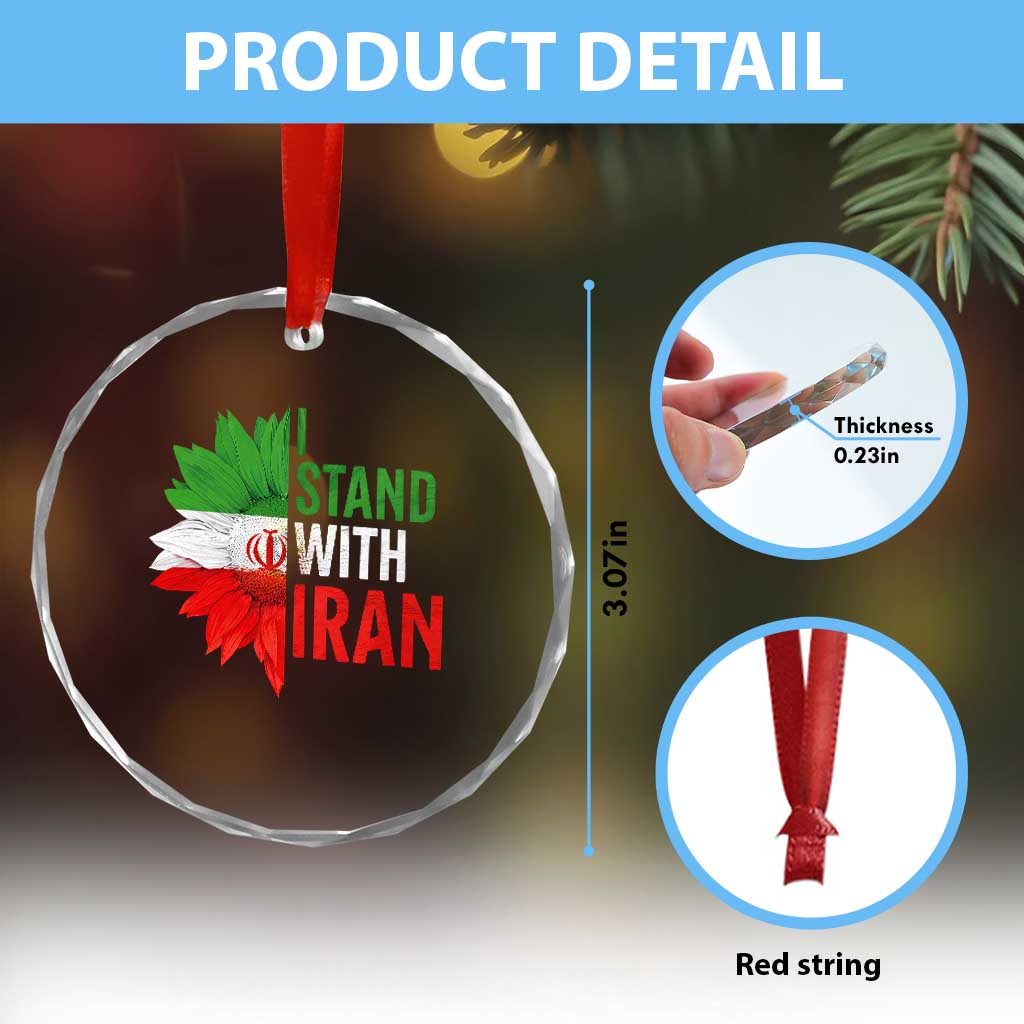 Sunflower Iran Flag Crystal Glass Ornament Persian Freedom I Stand With Iran