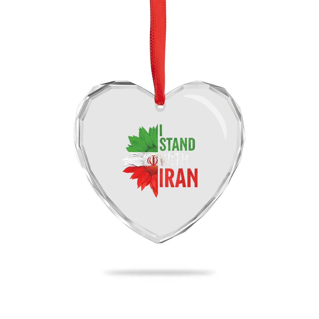 Sunflower Iran Flag Heart Crystal Glass Ornament Persian Freedom I Stand With Iran