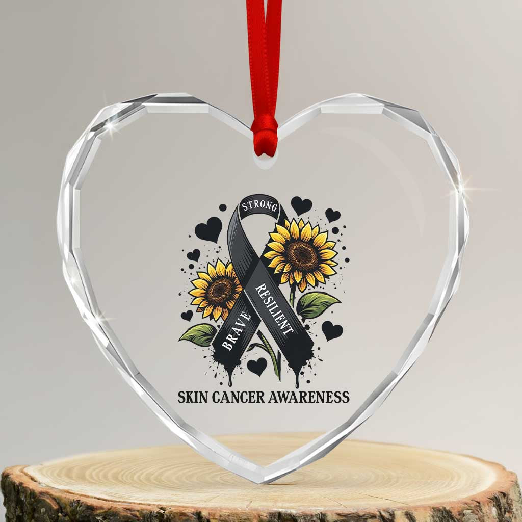 Sunflower Skin Cancer Awareness Heart Crystal Glass Ornament Brave Strong Resilient