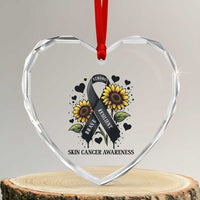 Sunflower Skin Cancer Awareness Heart Crystal Glass Ornament Brave Strong Resilient