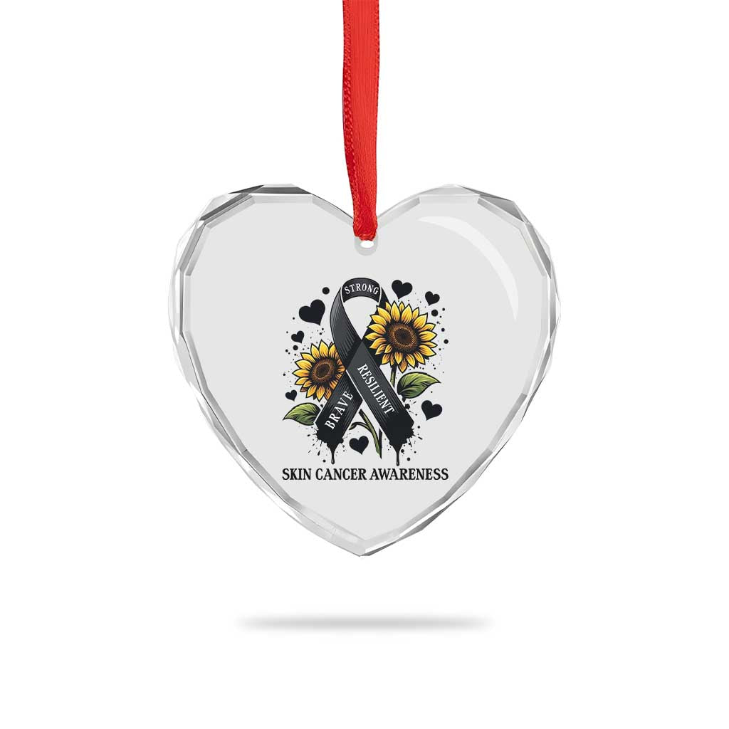 Sunflower Skin Cancer Awareness Heart Crystal Glass Ornament Brave Strong Resilient