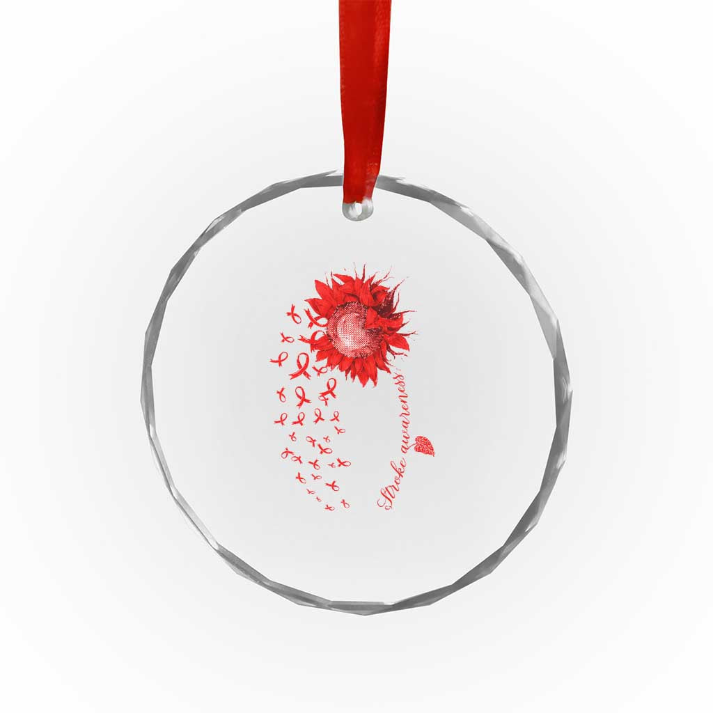Sunflower Stroke Awareness Red Ribbon Crystal Glass Ornament