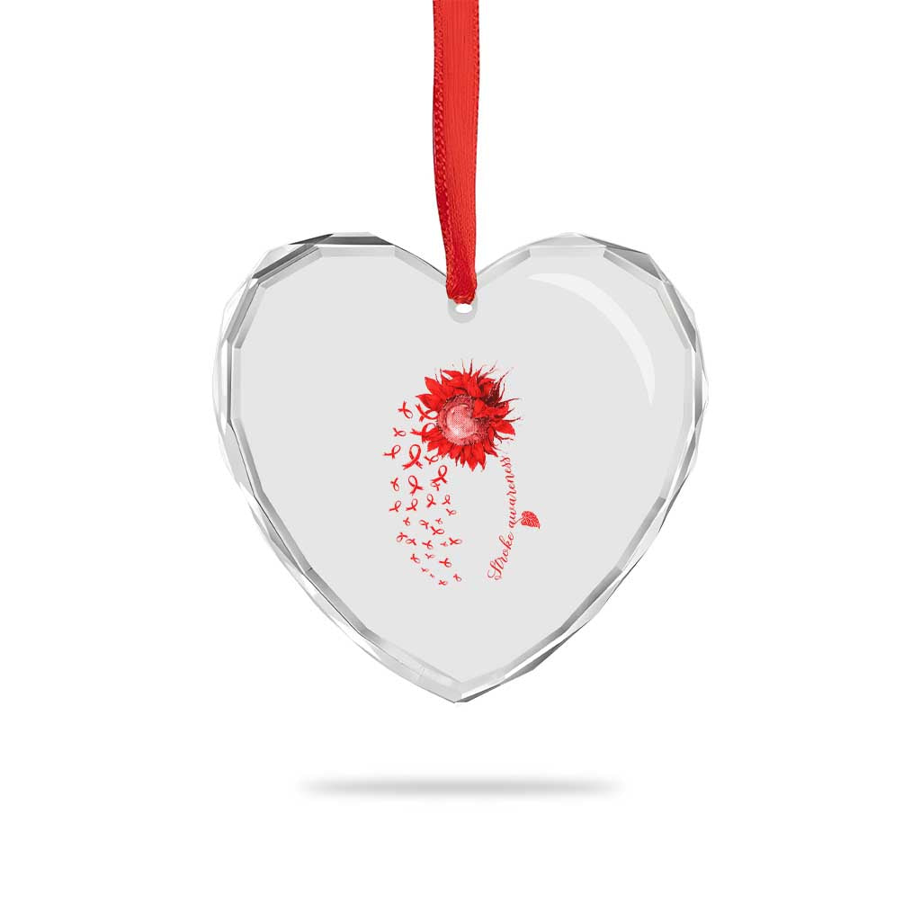 Sunflower Stroke Awareness Red Ribbon Heart Crystal Glass Ornament