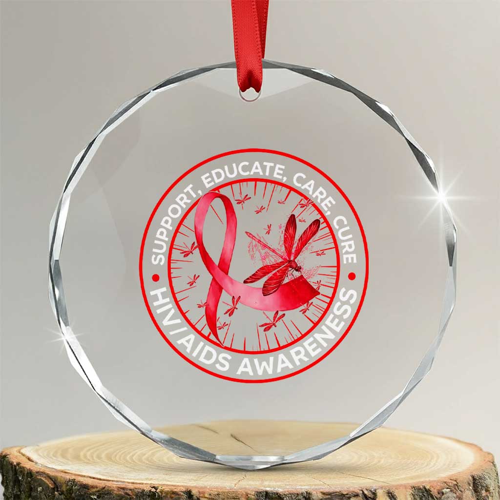 Support Educate Care Cure Crystal Glass Ornament HIV Awareness Month Gift - Wonder Print Shop