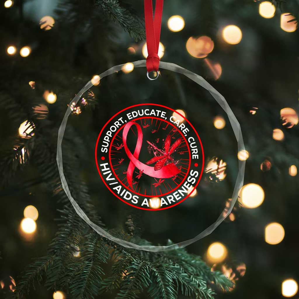 Support Educate Care Cure Crystal Glass Ornament HIV Awareness Month Gift - Wonder Print Shop