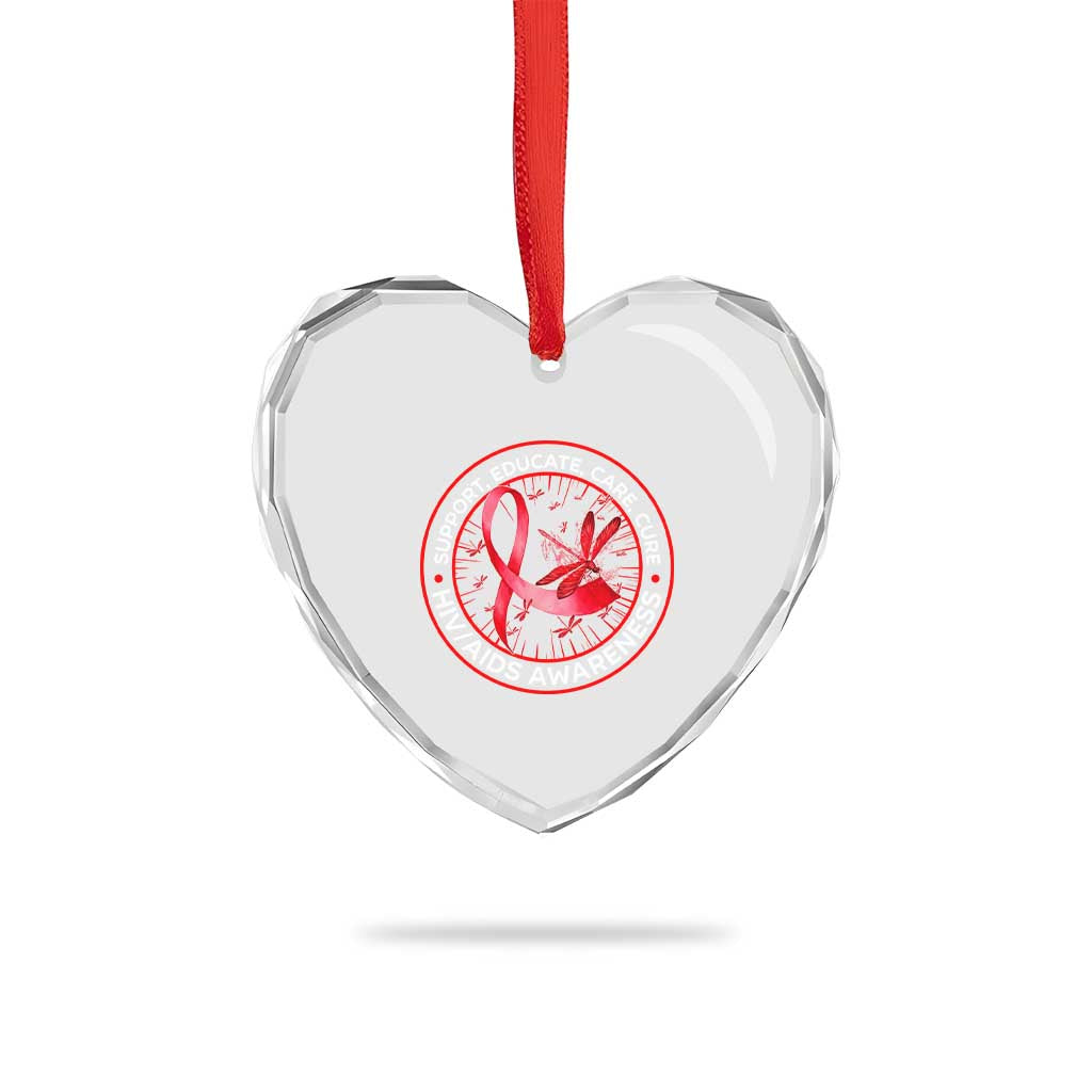 Support Educate Care Cure Heart Crystal Glass Ornament HIV Awareness Month Gift - Wonder Print Shop