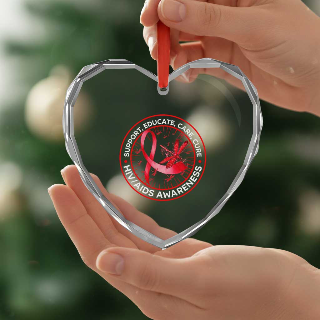 Support Educate Care Cure Heart Crystal Glass Ornament HIV Awareness Month Gift - Wonder Print Shop