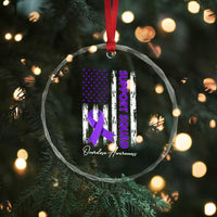 Support Squad Overdose Awareness Crystal Glass Ornament Purple Ribbon American Flag Graphic