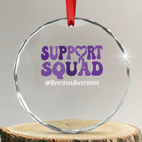 Support Squad Overdose Awareness Crystal Glass Ornament Purple Ribbon Groovy Typography Graphic