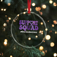 Support Squad Overdose Awareness Crystal Glass Ornament Purple Ribbon Groovy Typography Graphic