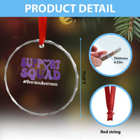 Support Squad Overdose Awareness Crystal Glass Ornament Purple Ribbon Groovy Typography Graphic