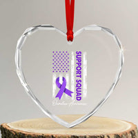 Support Squad Overdose Awareness Heart Crystal Glass Ornament Purple Ribbon American Flag Graphic