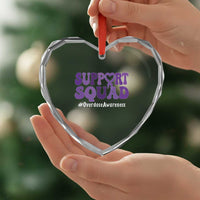 Support Squad Overdose Awareness Heart Crystal Glass Ornament Purple Ribbon Groovy Typography Graphic