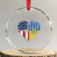 Support Ukraine Crystal Glass Ornament Stand With Ukraine American Ukrainian Flag