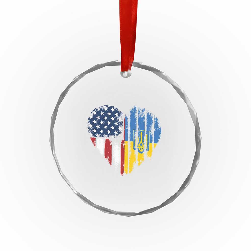 Support Ukraine Crystal Glass Ornament Stand With Ukraine American Ukrainian Flag