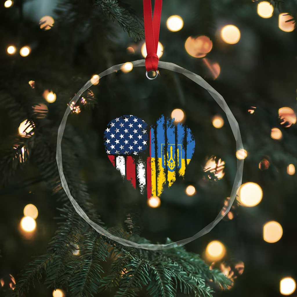 Support Ukraine Crystal Glass Ornament Stand With Ukraine American Ukrainian Flag
