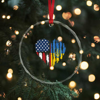 Support Ukraine Crystal Glass Ornament Stand With Ukraine American Ukrainian Flag