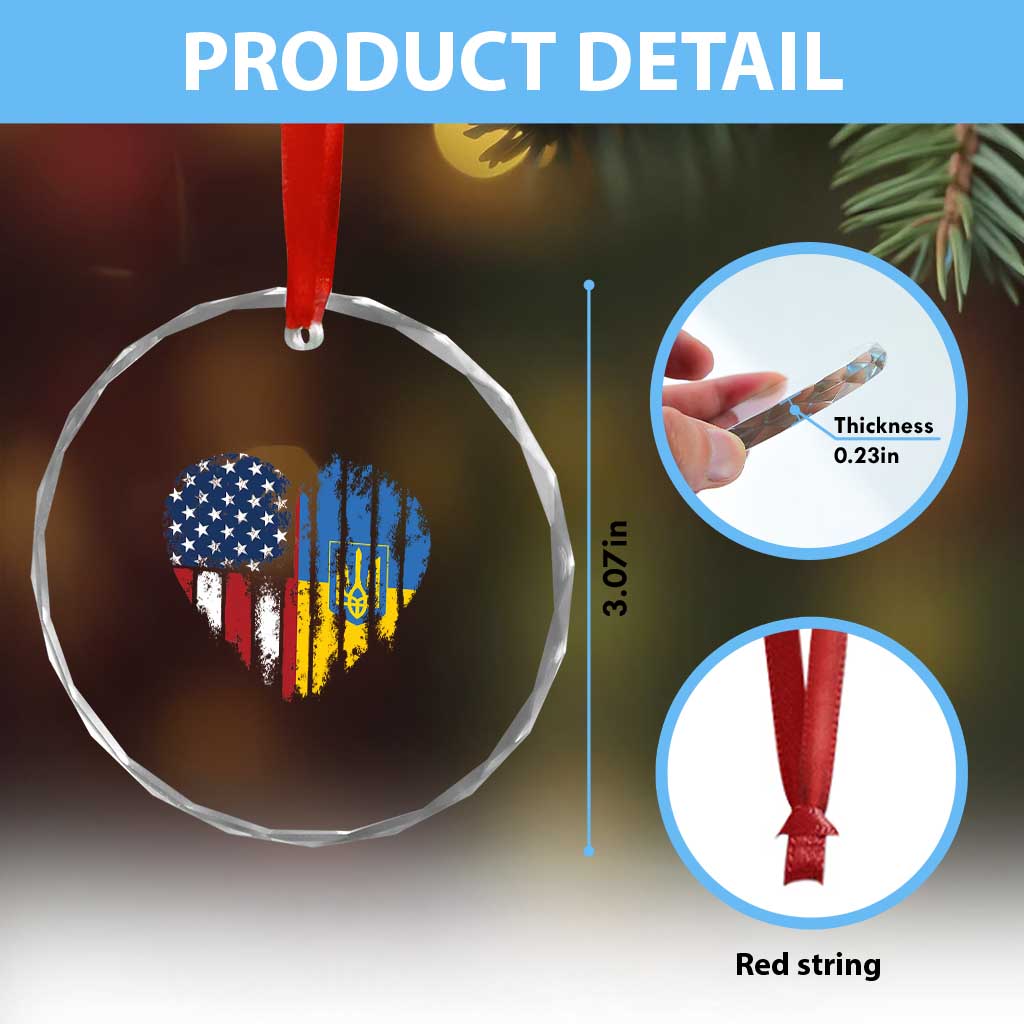 Support Ukraine Crystal Glass Ornament Stand With Ukraine American Ukrainian Flag