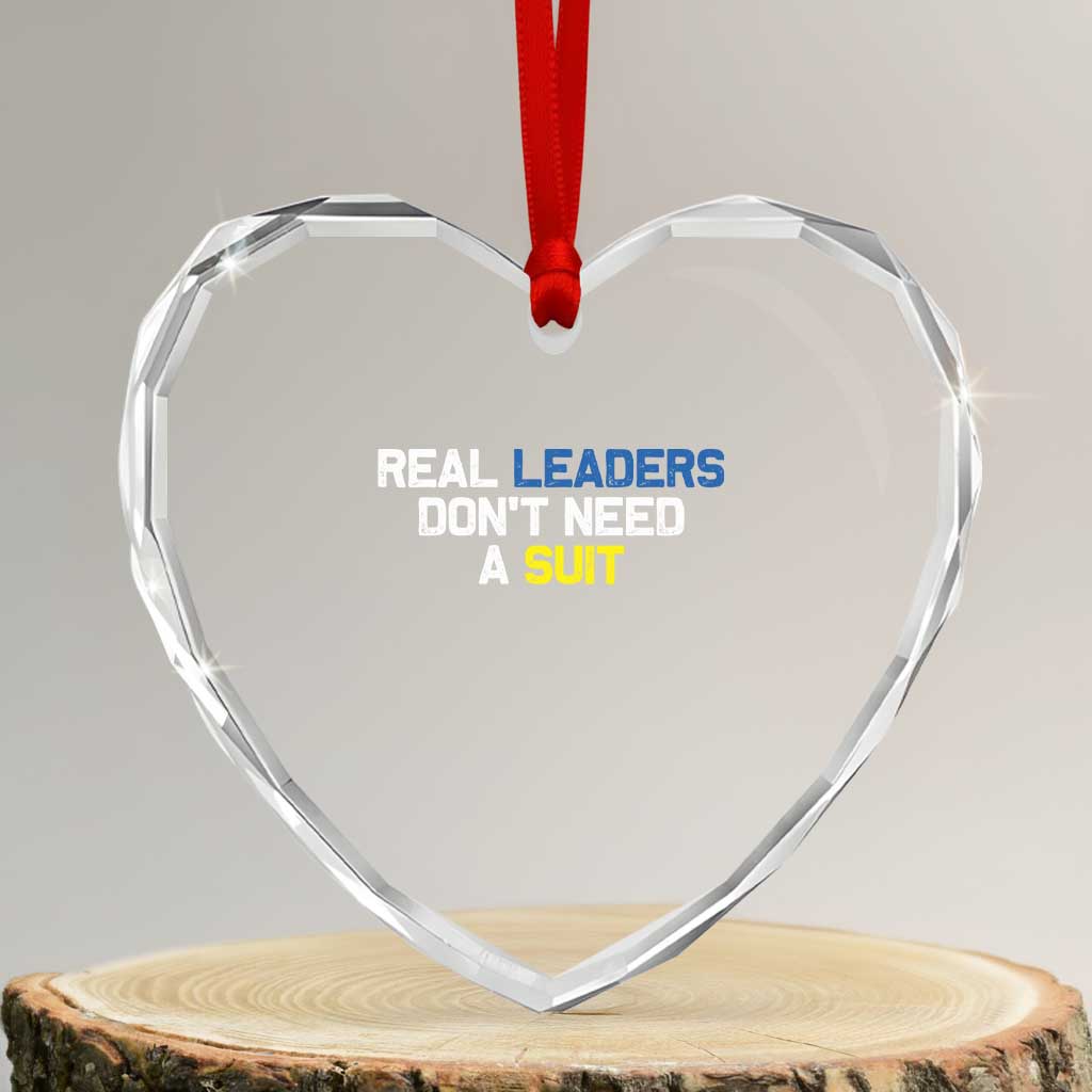 Support Ukraine Heart Crystal Glass Ornament Real Leaders Dont Need Suits