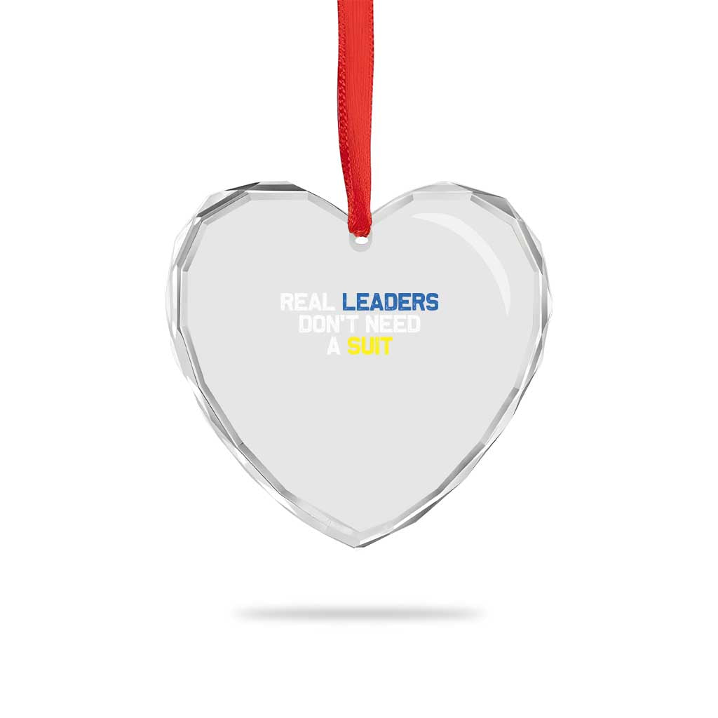 Support Ukraine Heart Crystal Glass Ornament Real Leaders Dont Need Suits