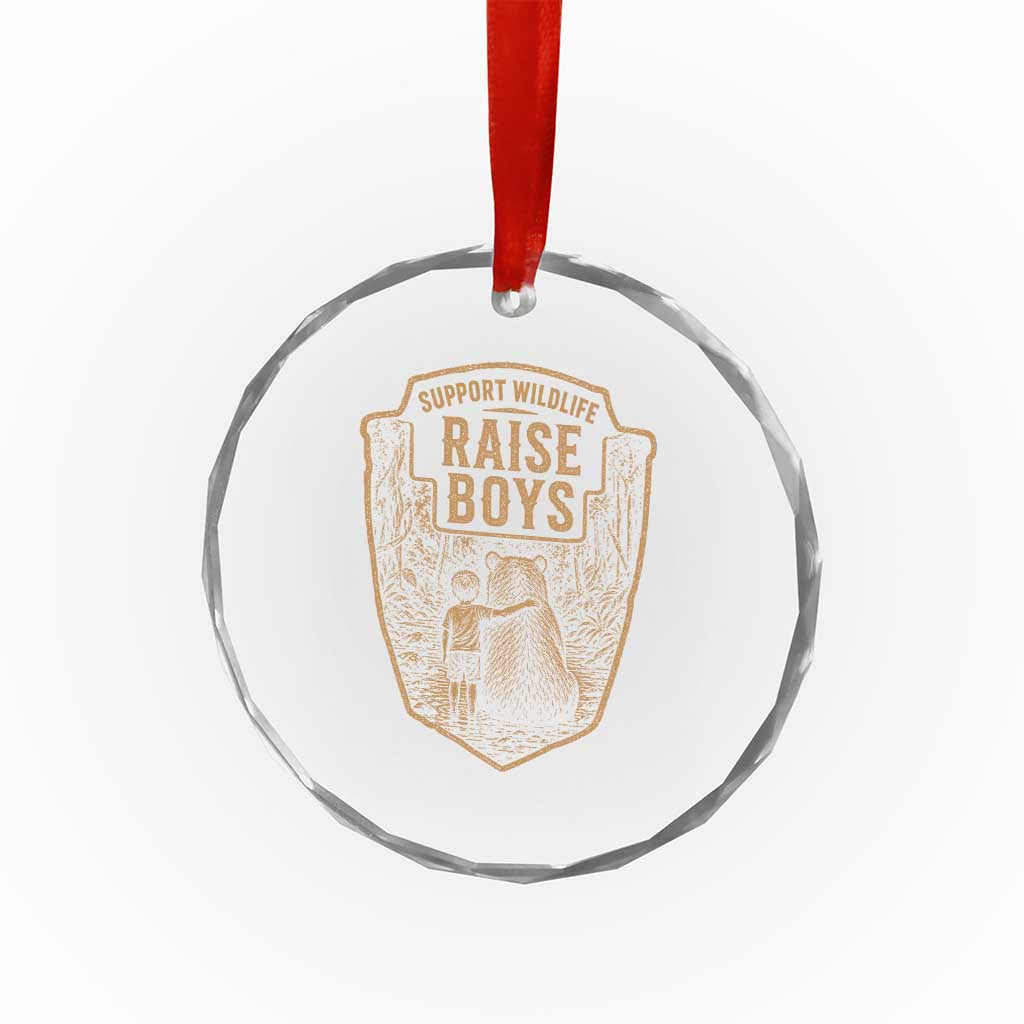 Support Wildlife Raise Boys Crystal Glass Ornament Funny Mama Bear Outdoor Family Nature Lover Gift
