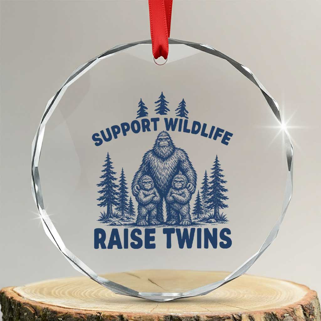 Support Wildlife Raise Twins Crystal Glass Ornament Twin Dad Mom Parent Bigfoot Family