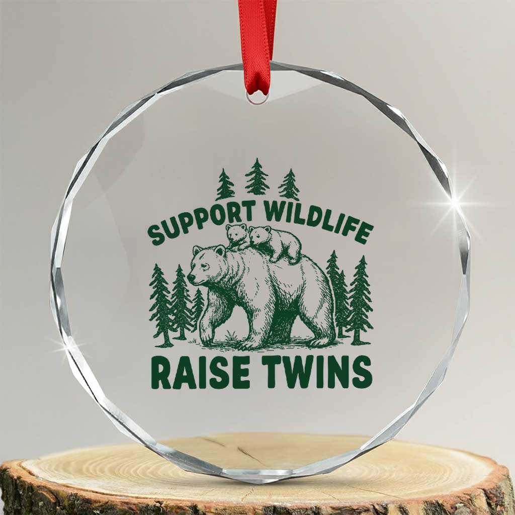 Support Wildlife Raise Twins Crystal Glass Ornament Twin Parent Mom Dad Bear Family