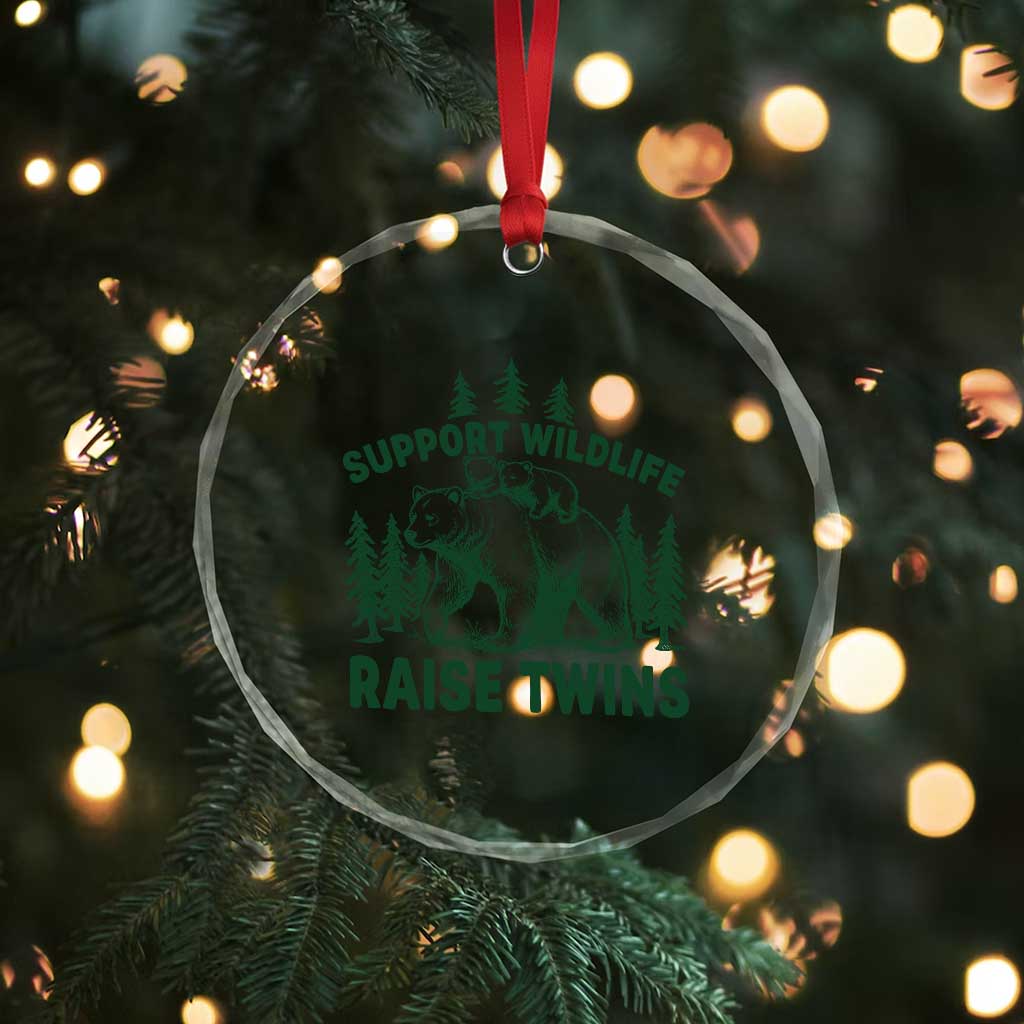 Support Wildlife Raise Twins Crystal Glass Ornament Twin Parent Mom Dad Bear Family