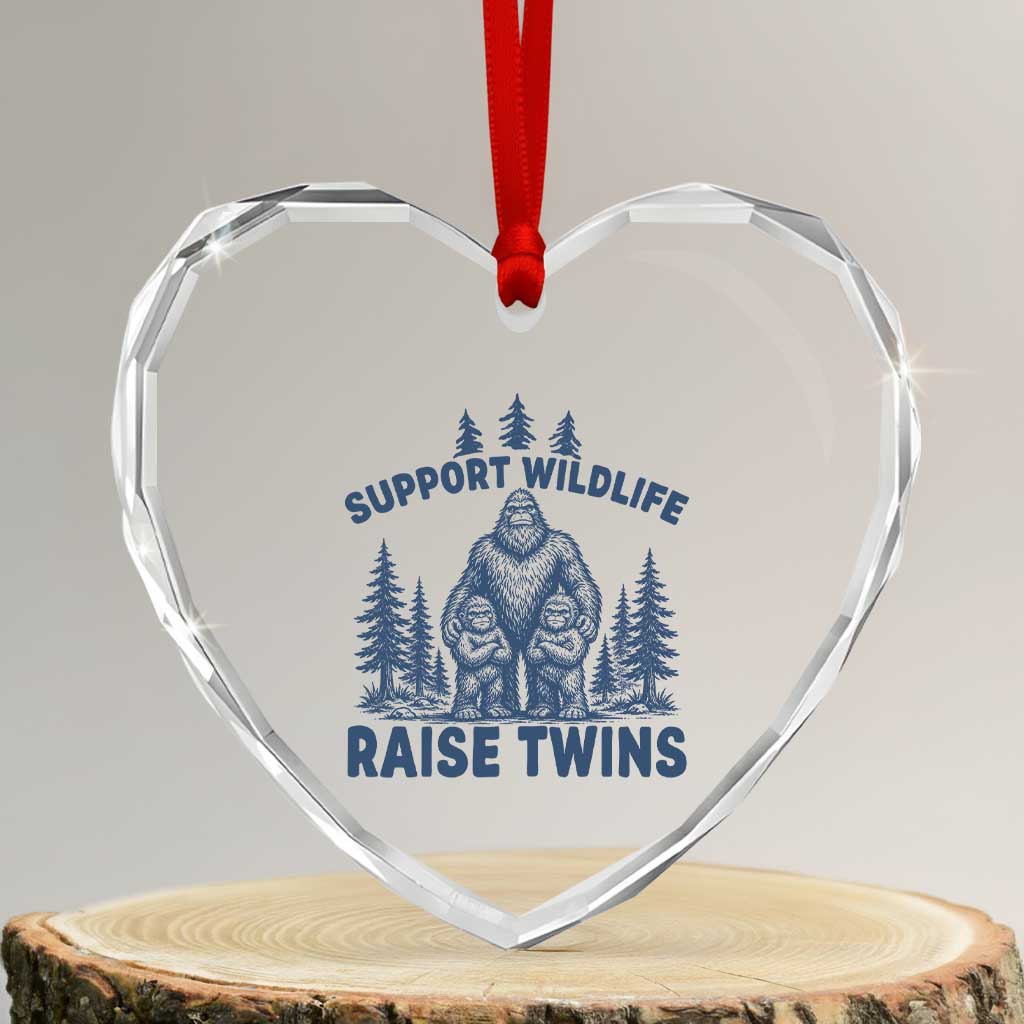 Support Wildlife Raise Twins Heart Crystal Glass Ornament Twin Dad Mom Parent Bigfoot Family