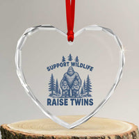 Support Wildlife Raise Twins Heart Crystal Glass Ornament Twin Dad Mom Parent Bigfoot Family