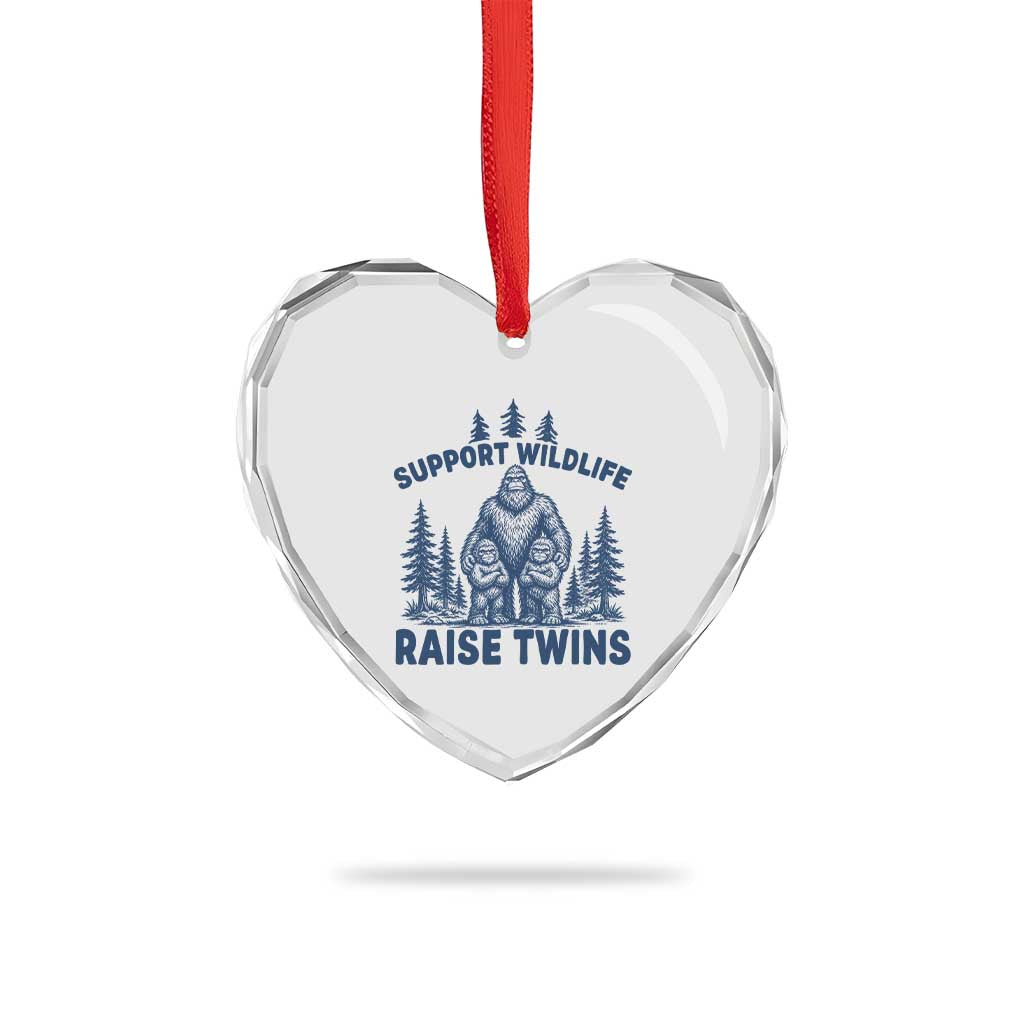 Support Wildlife Raise Twins Heart Crystal Glass Ornament Twin Dad Mom Parent Bigfoot Family