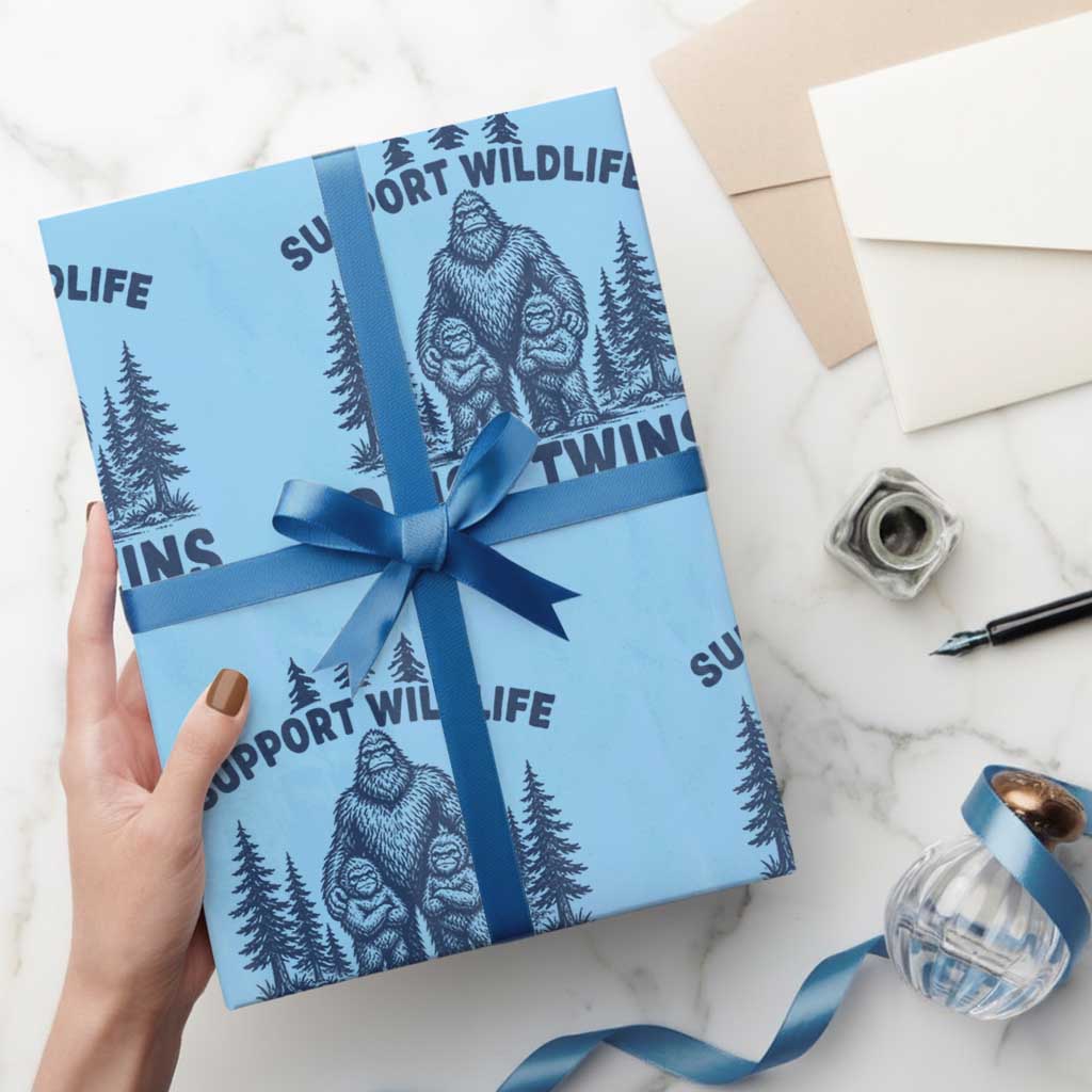 Support Wildlife Raise Twins Wrapping Paper Roll Twin Dad Mom Parent Bigfoot Family