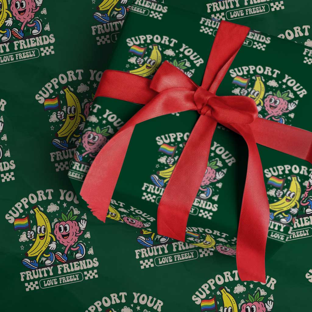 Support Your Fruity Friends Wrapping Paper Roll Retro Cute Banana and Berry LGBT Pride Support - Wonder Print Shop