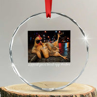 Support Your Local Egg Dealer Chicken Sipping Iced Coffee Graphic Crystal Glass Ornament Funny Homesteading Farm Life