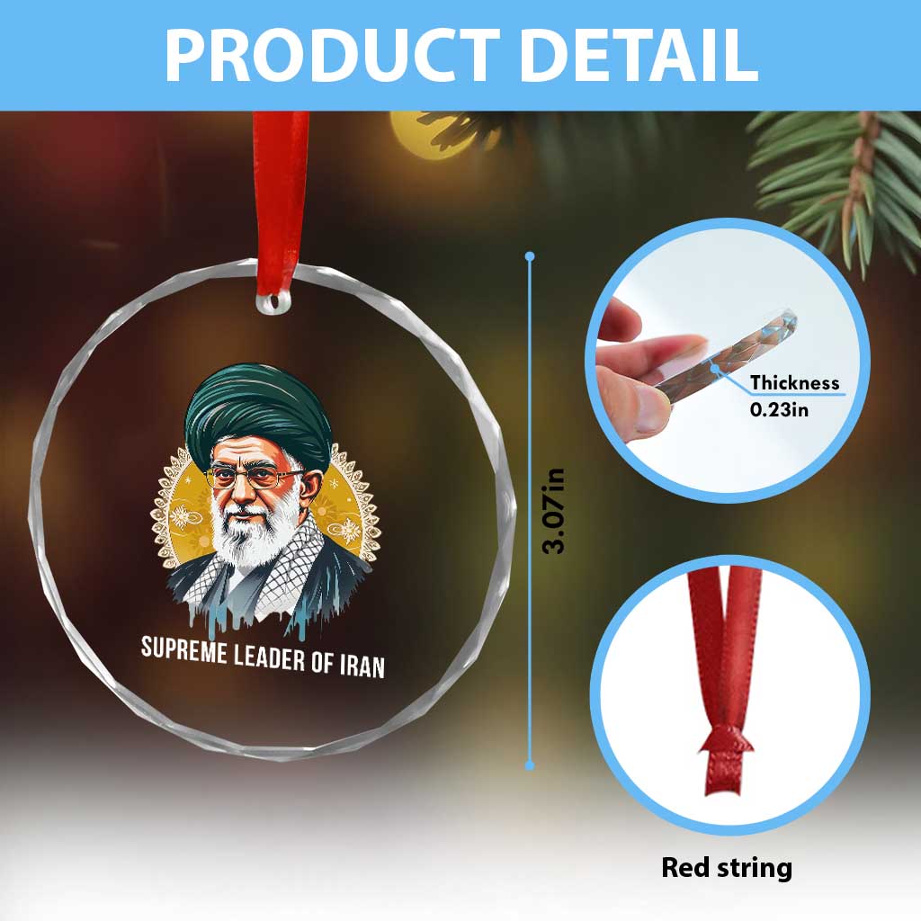 Supreme Leader Of Iran Graphic Portrait Crystal Glass Ornament Iranian Political Figure
