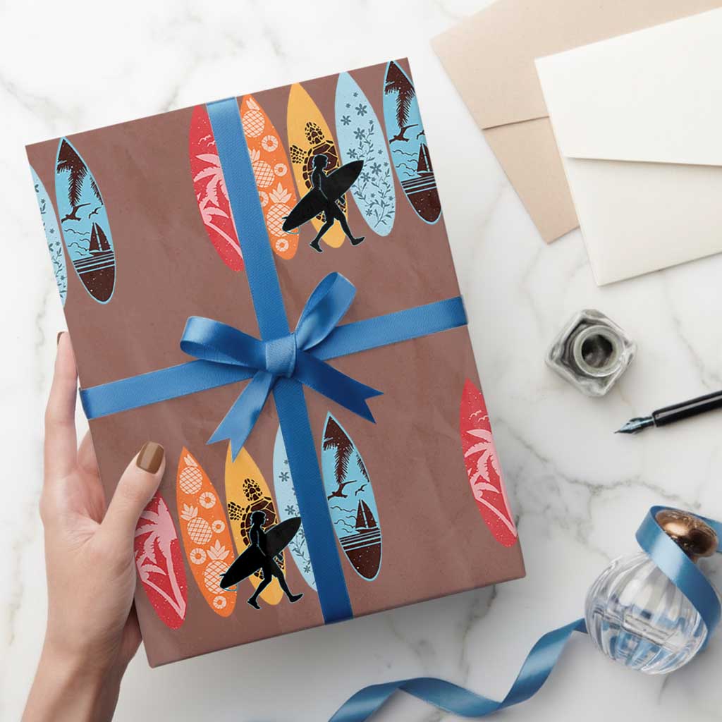 Surfboarder Wrapping Paper Roll Hawaii Wave Surfing Surfboard Lover Beach Surfer - Wonder Print Shop